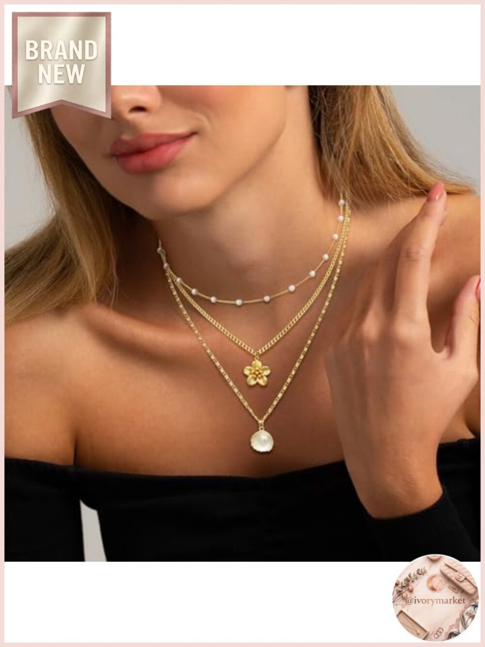 Layered Shell Necklace Set Women 14K Gold Plated Beach Jewelry Gift - Picture 4 of 6
